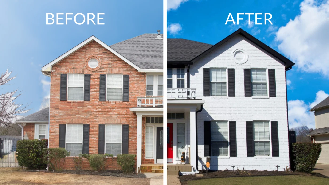 Exterior before-and-after two-story home, Dallas DFW
